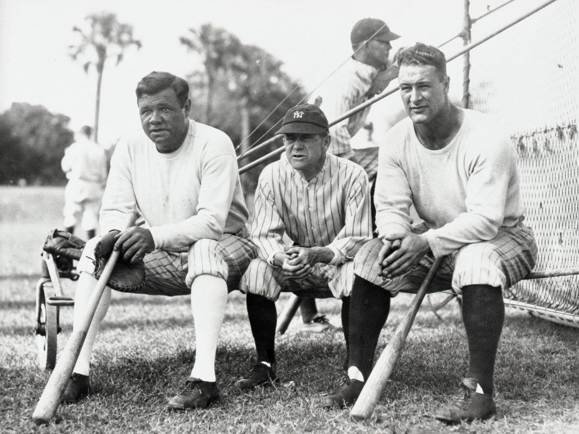 Lou Gehrig & Babe Ruth With Coach Background