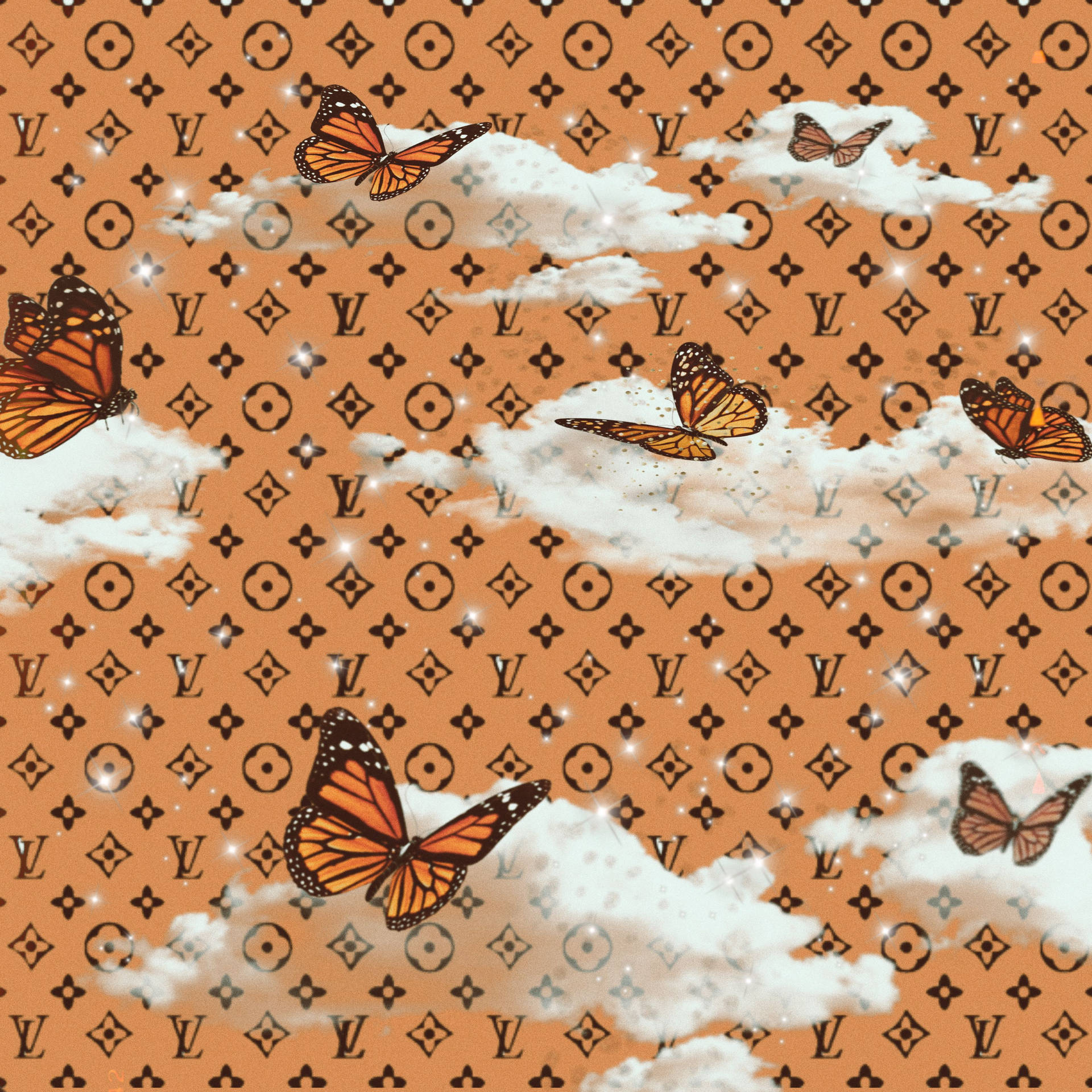 Louis Vuitton Aesthetic Butterflies On Clouds Background