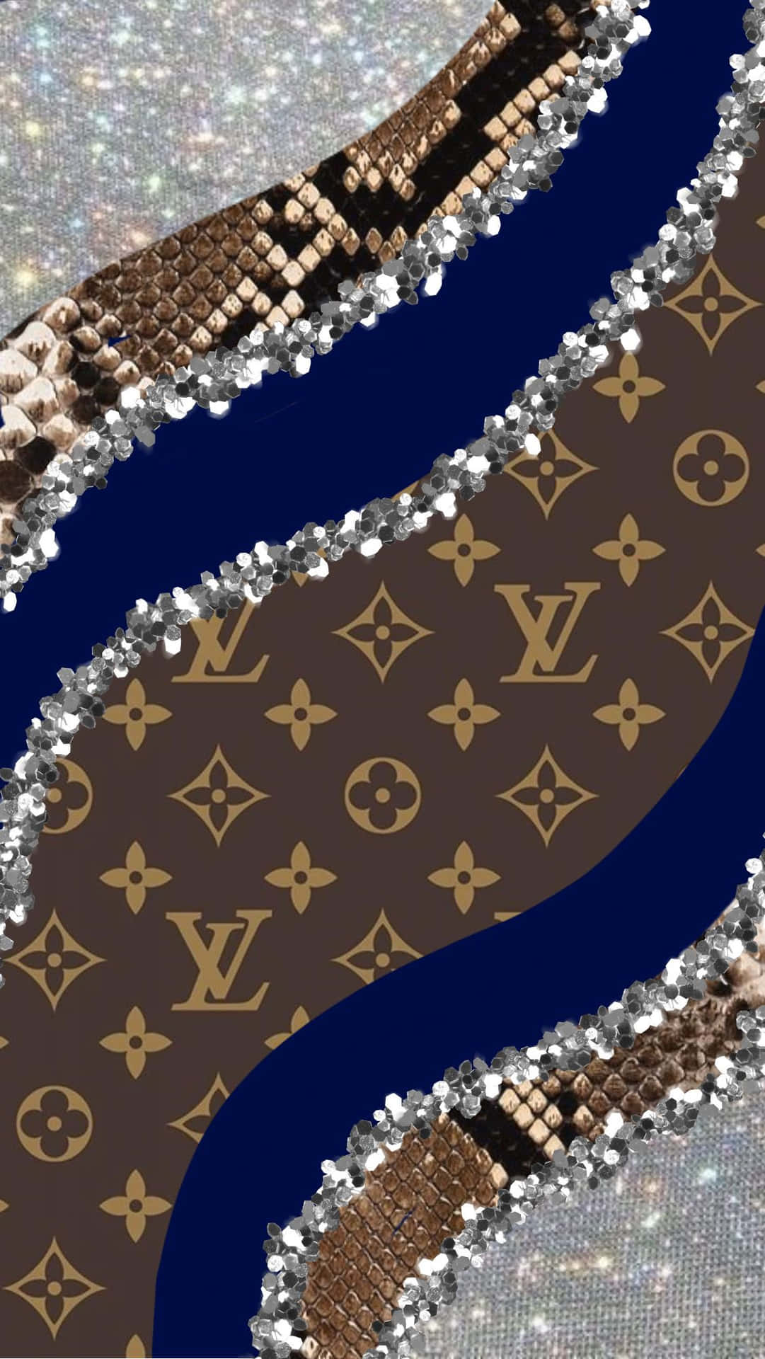 Louis Vuitton Iphone Silver Blue Lining Background