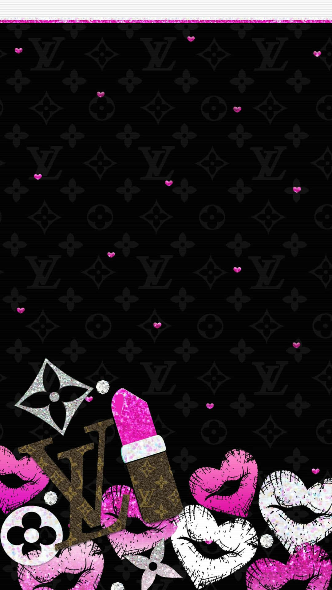 Louis Vuitton Wallpaper With Pink Lips And Hearts Background