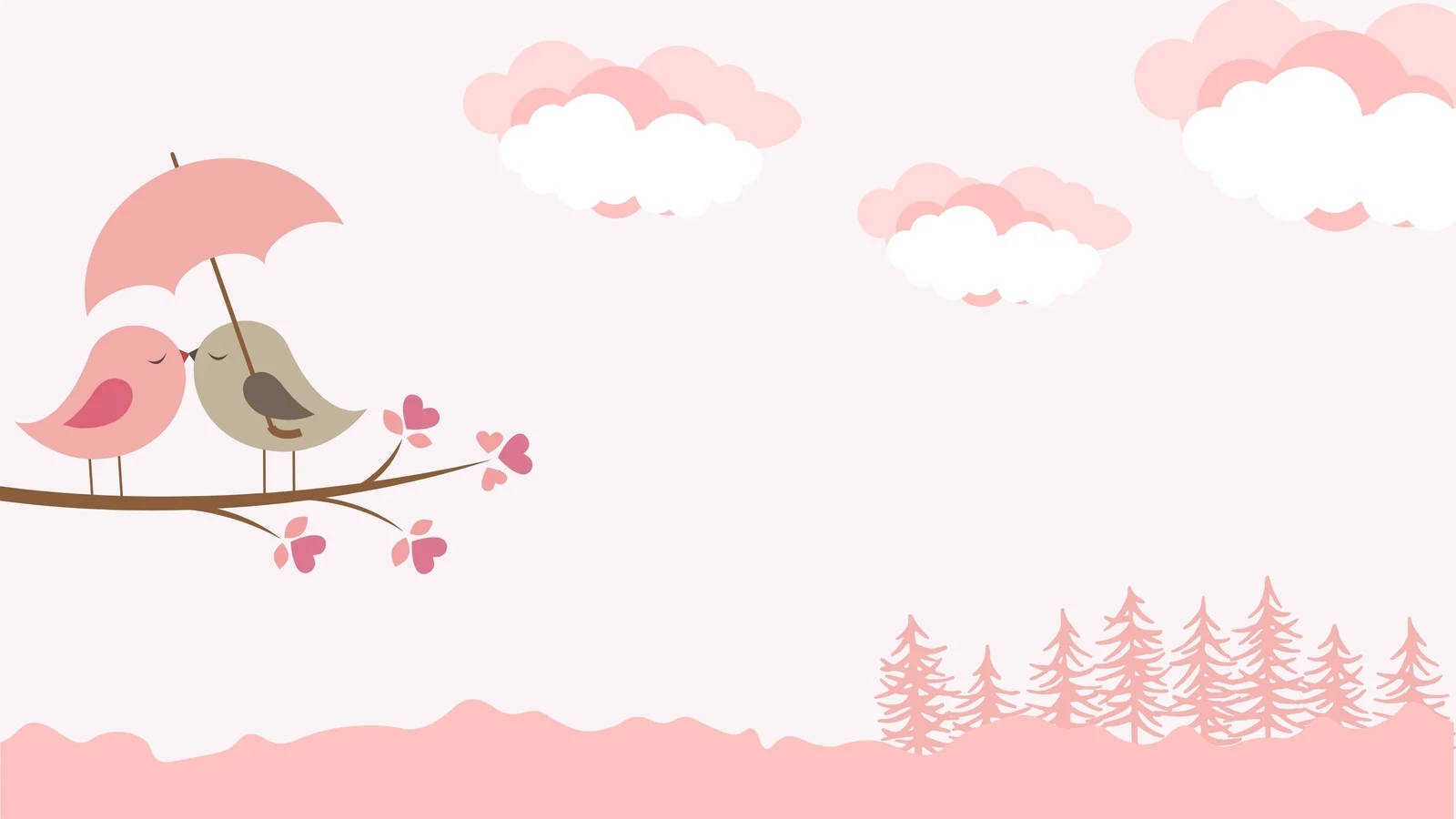 Love Birds In Front Of Pink Forest Background