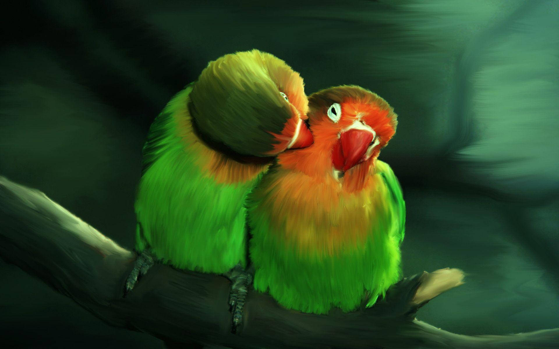 Love Birds Kiss Painting Background