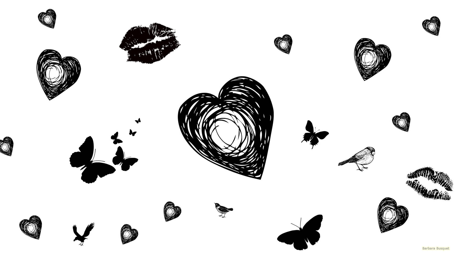 Love Black And White Birds Butterflies Background