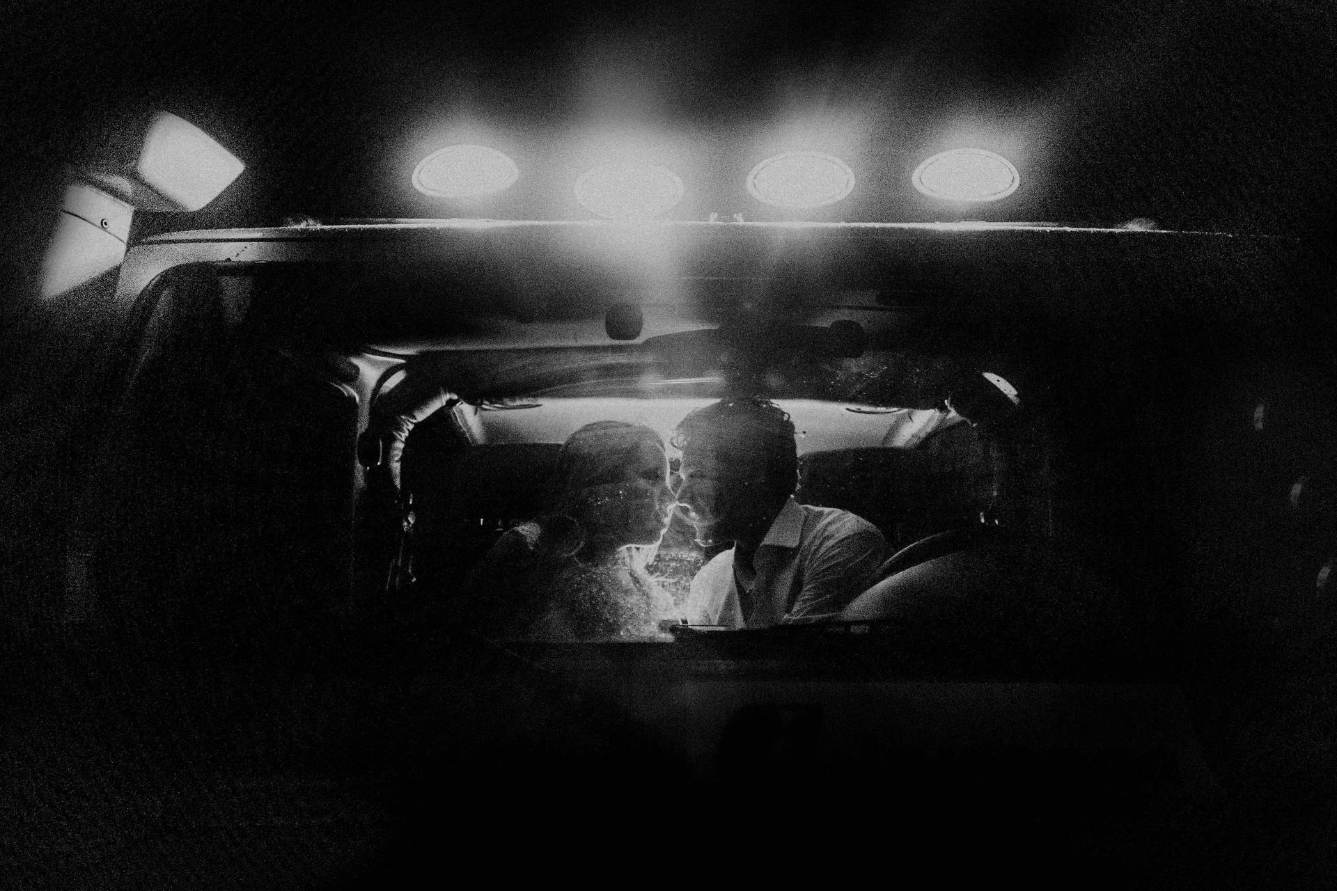 Love Black And White Couple In Car Background