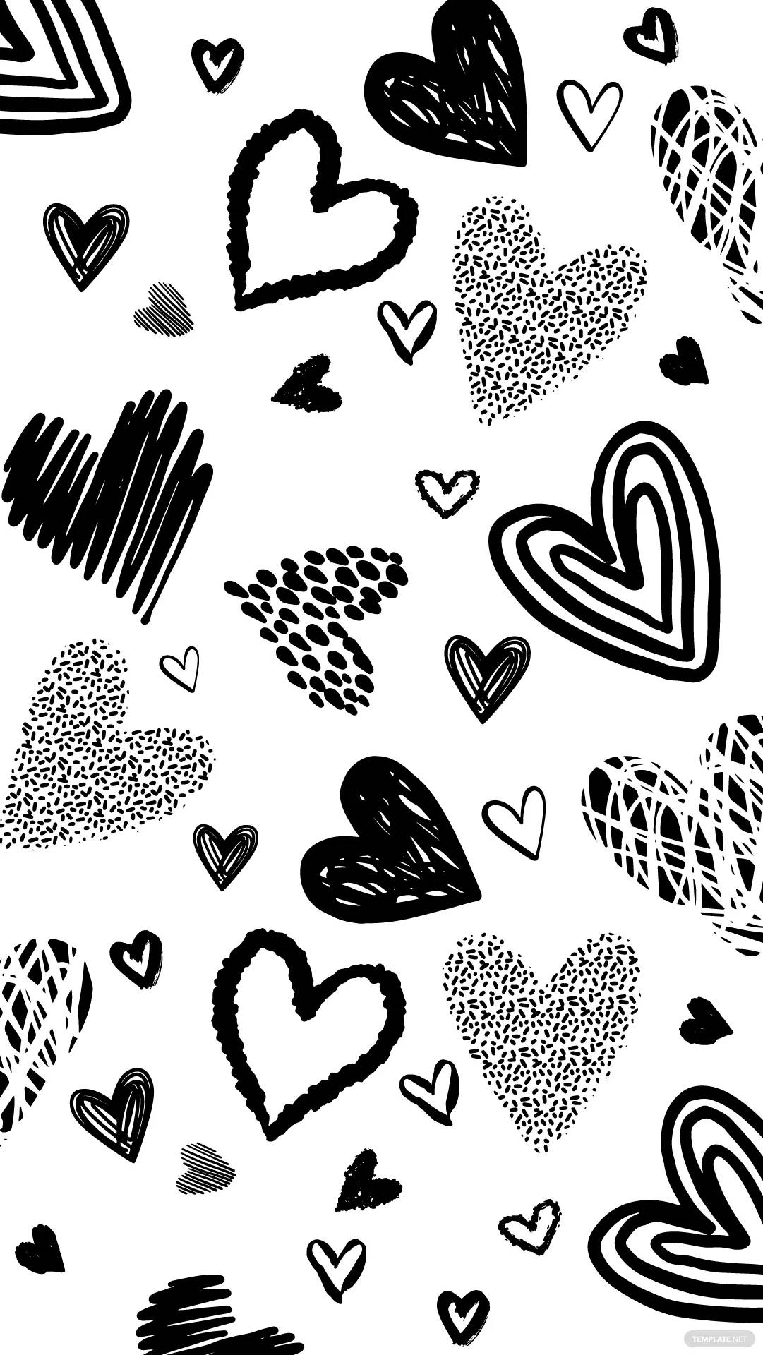 Love Black And White Heart Doodles Background