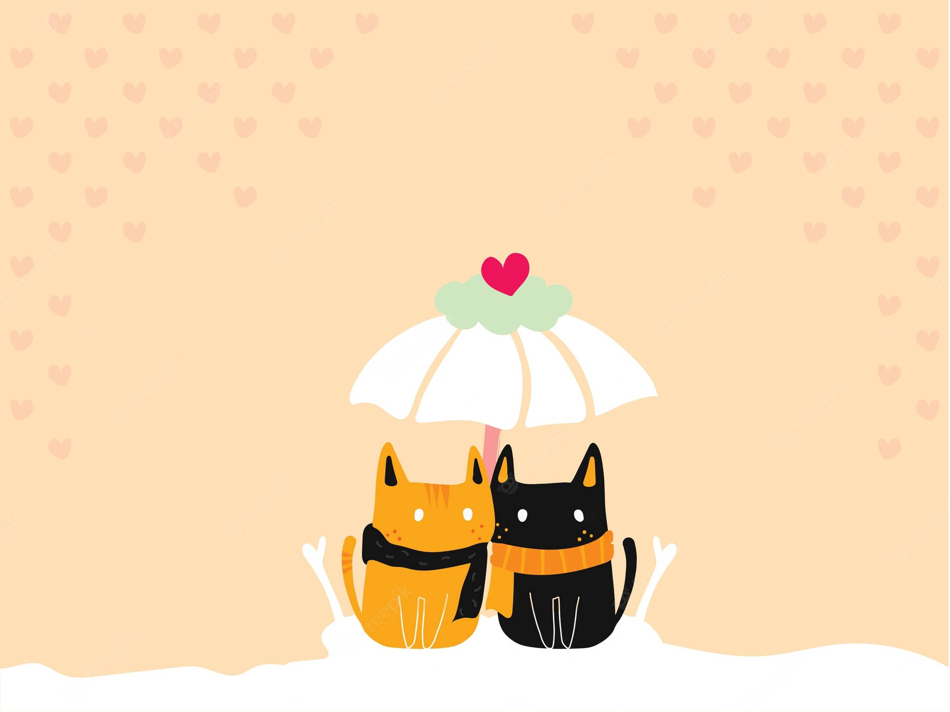 Love Cartoon Cat Pair Background