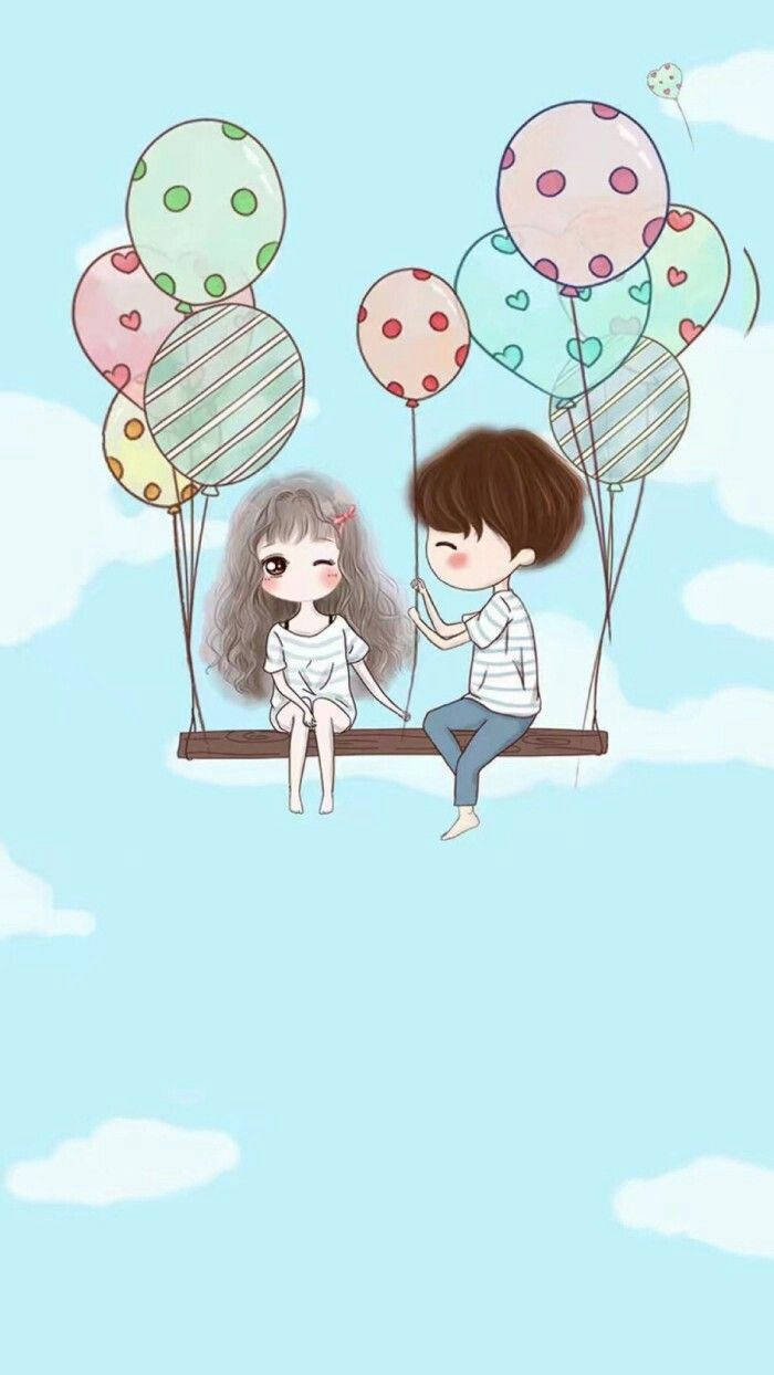 Love Cute Couple In The Air Background