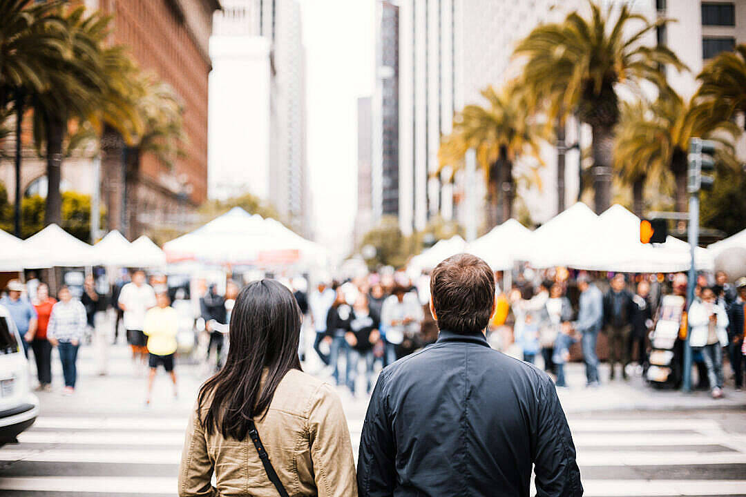 Love Cute Couple On The Crosswalk Background