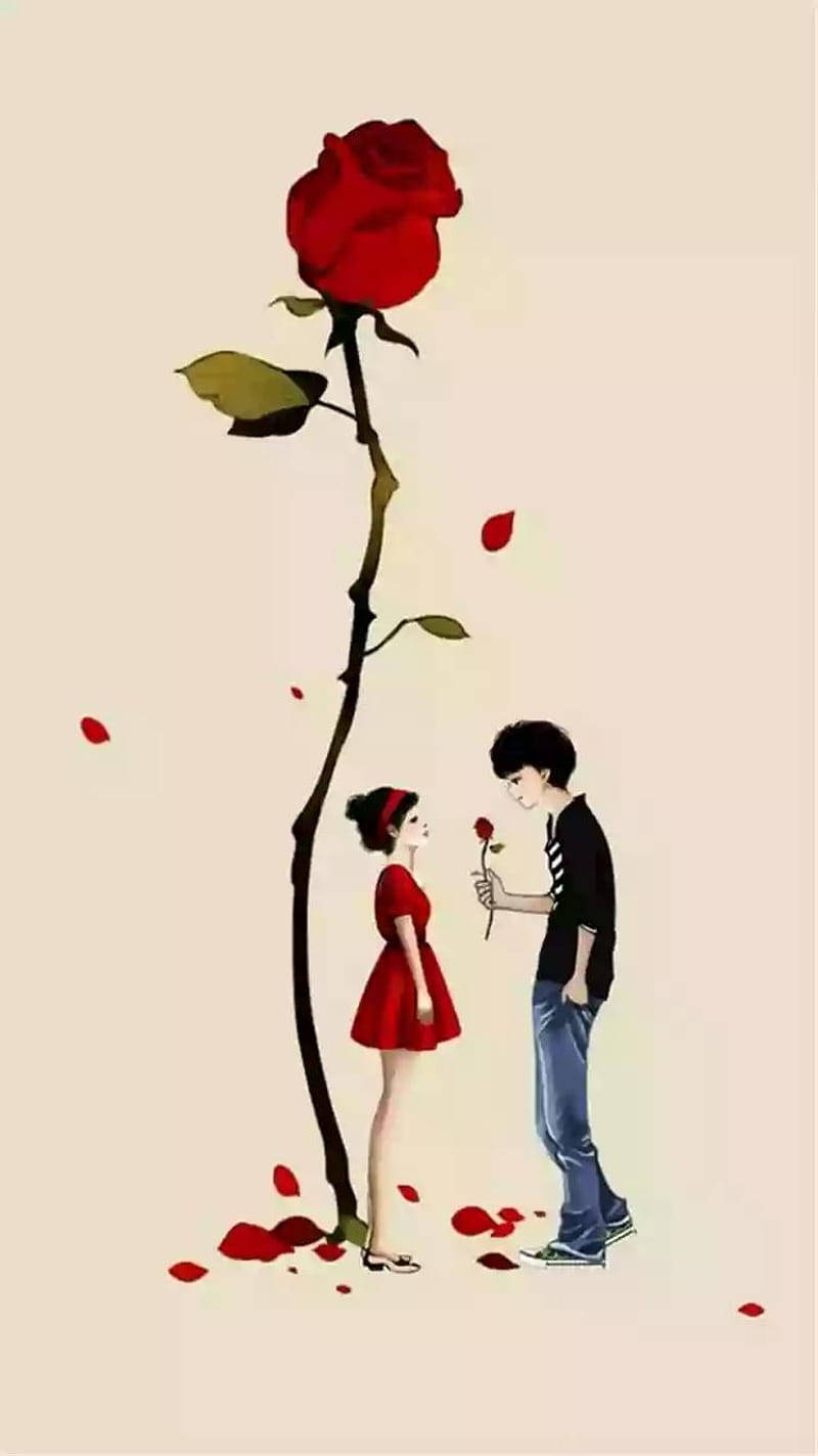Love Cute Couple Red Rose Background