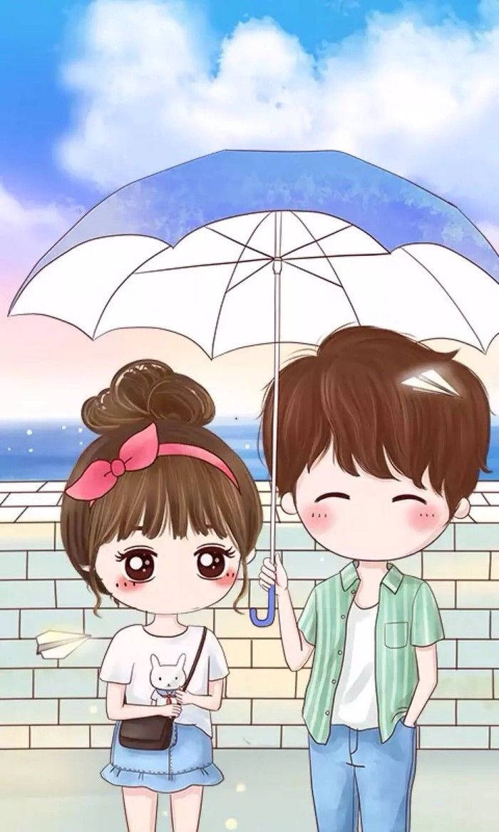 Love Cute Couple With Umbrella Background