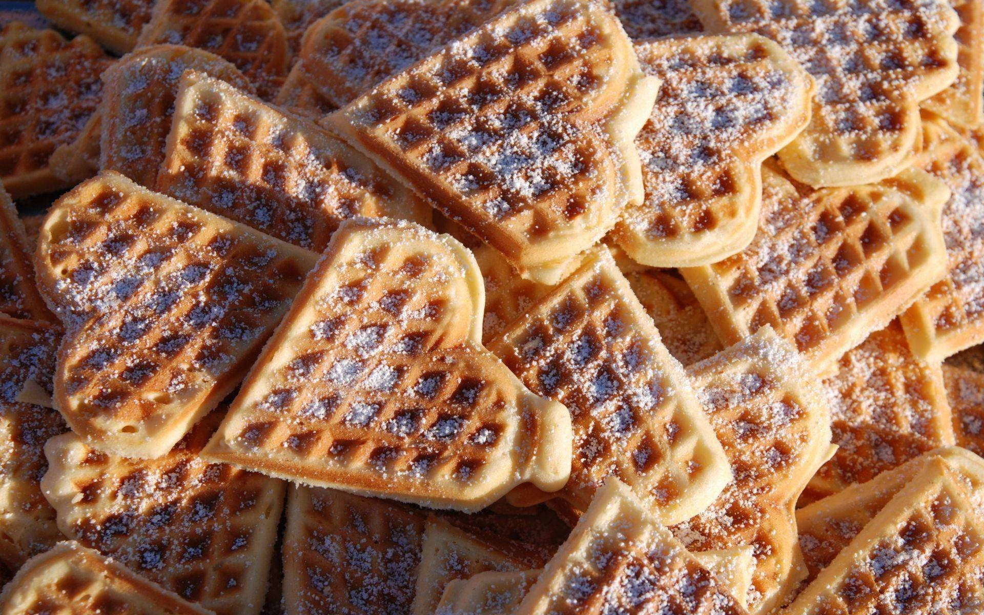 Love For Waffles - Heart-shaped Waffle Delights Background