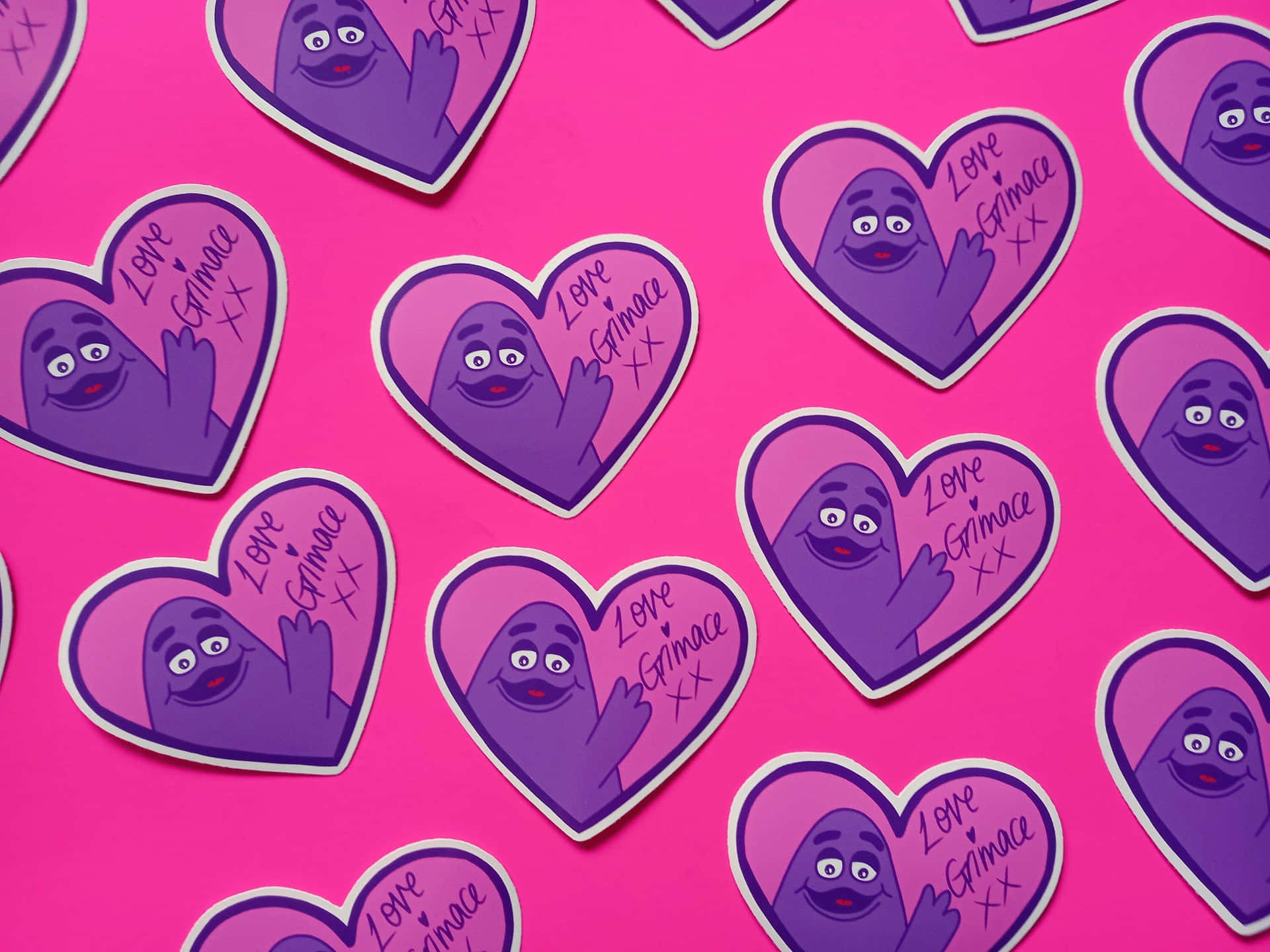 Love Grimace Heart Stickers Background