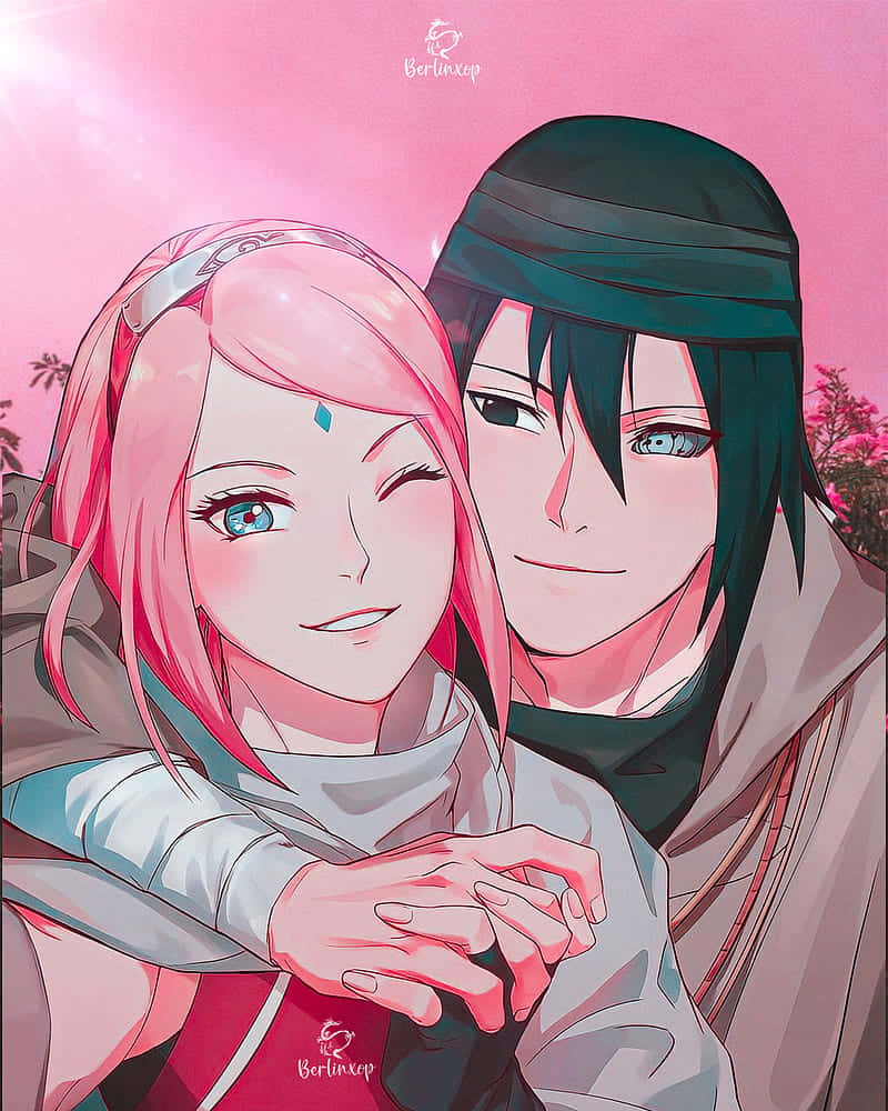 Love Is In The Air As Sasuke And Sakura Gaze Into Each Other's Eyes. Background