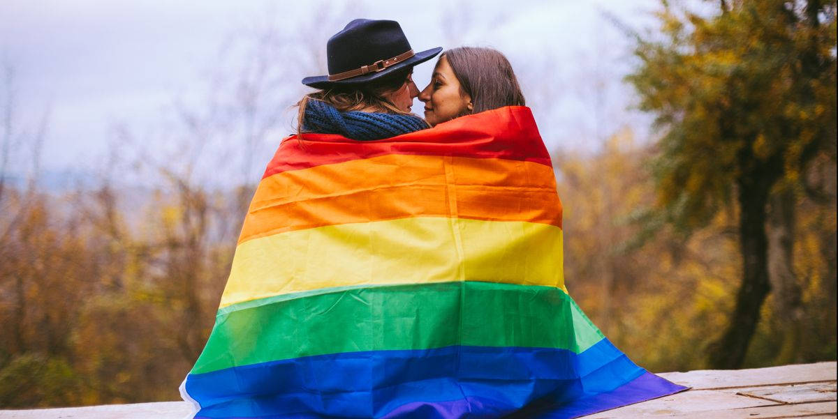 Love Is Love Couple With Pride Flag Background