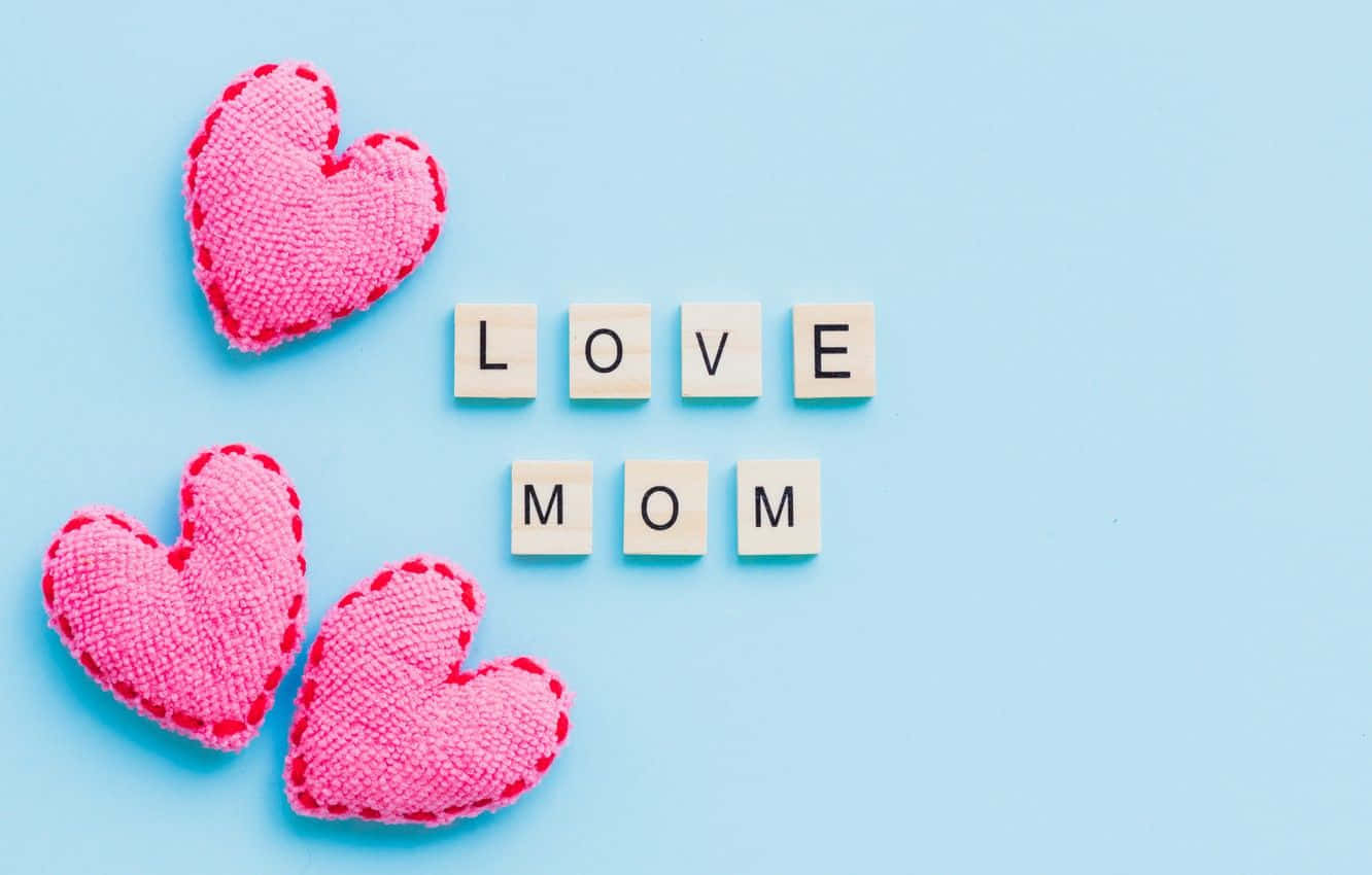 Love Mom Hearts Blue Background Background