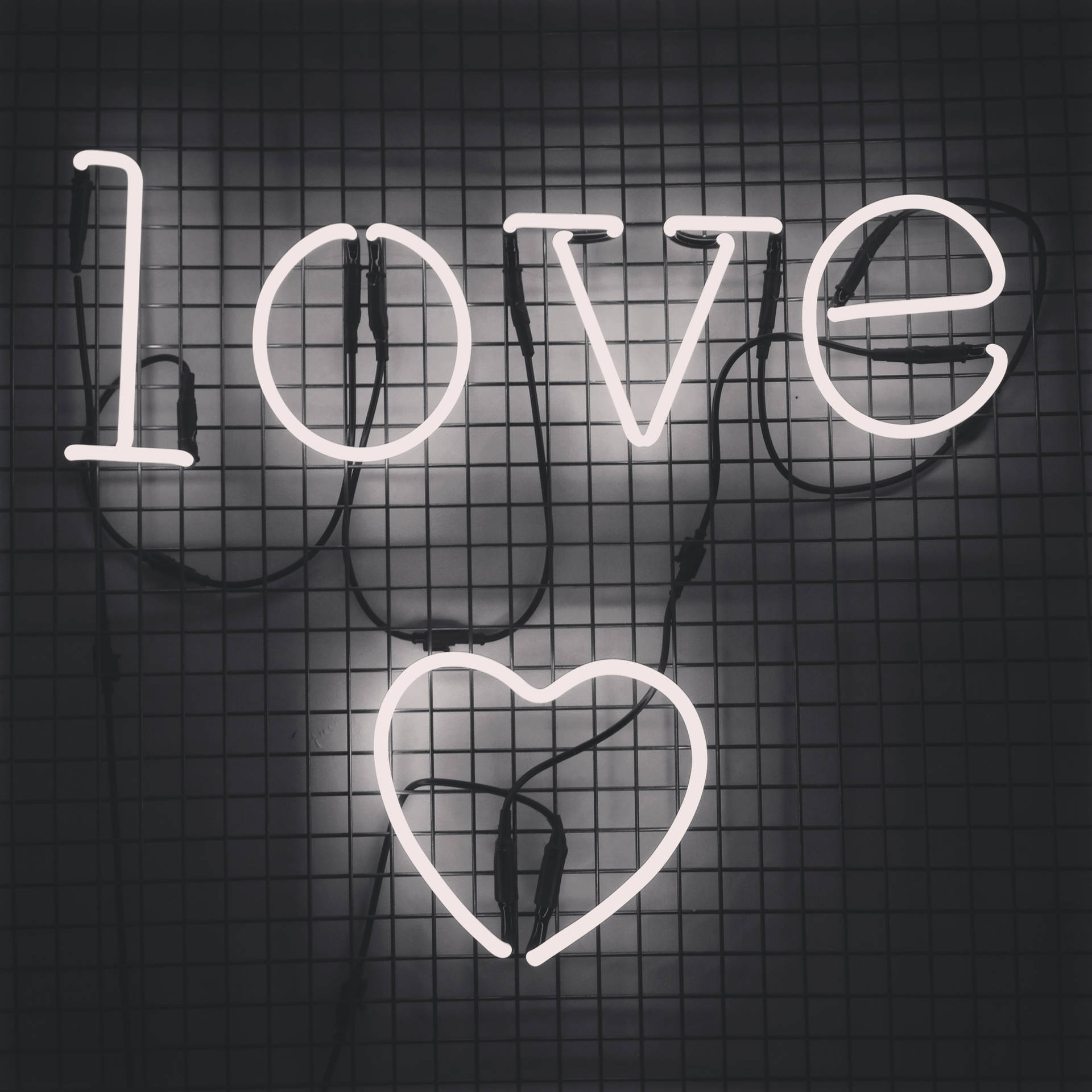 Love On Grid White Neon Aesthetic Background