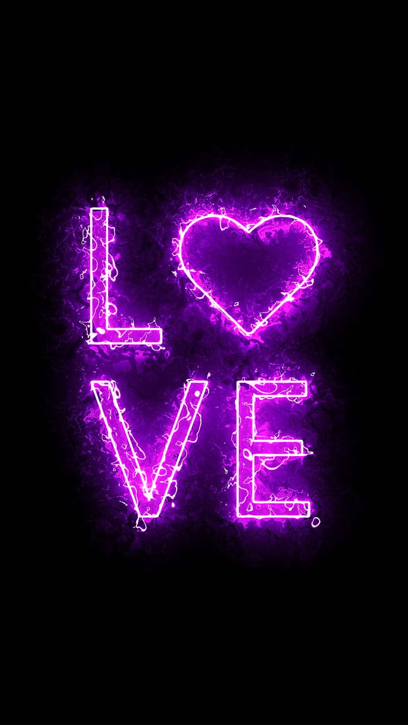 Love Purple Heart Electric Black Background