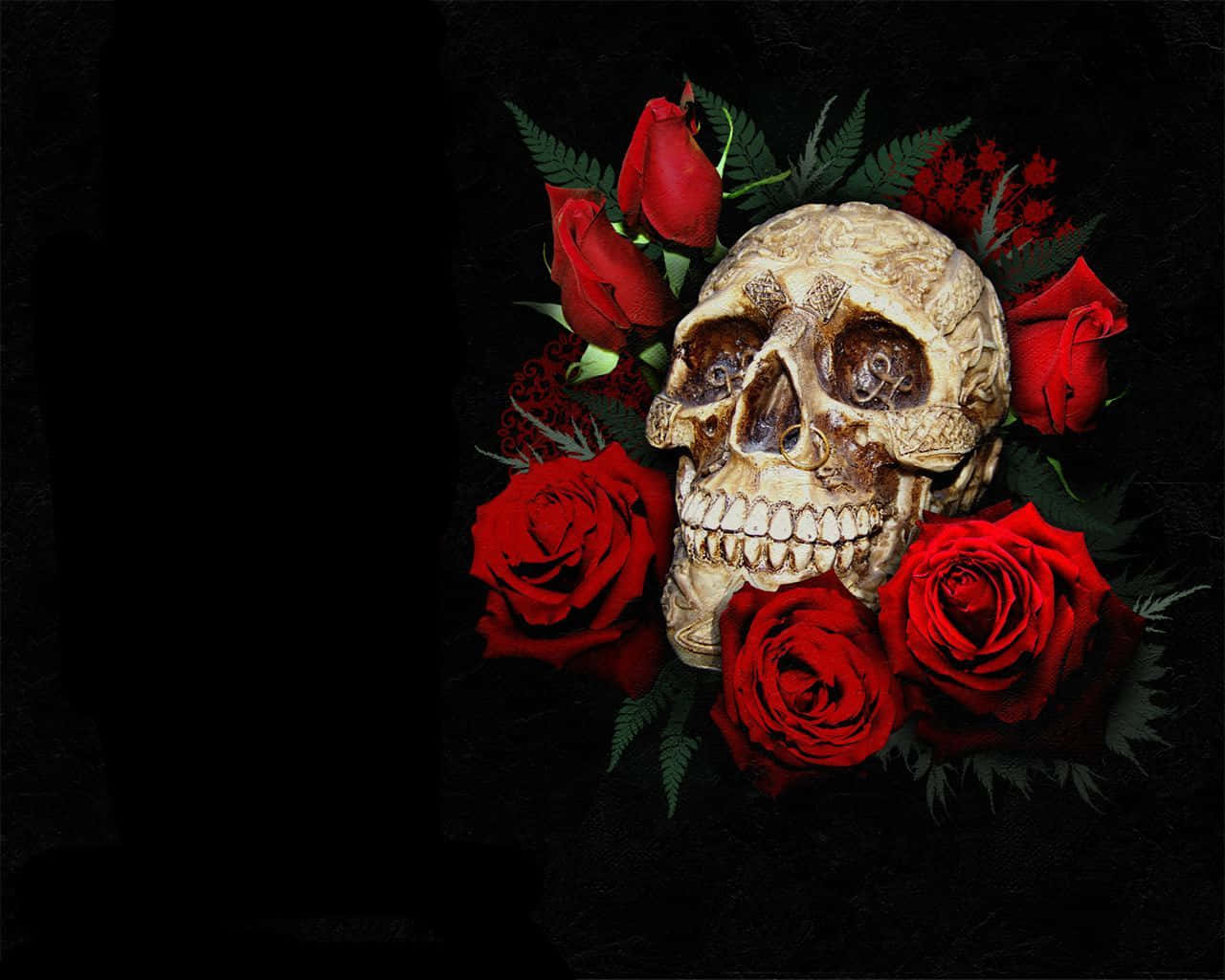 Love Reigns With This Unique Combination Of Skulls And Roses Background