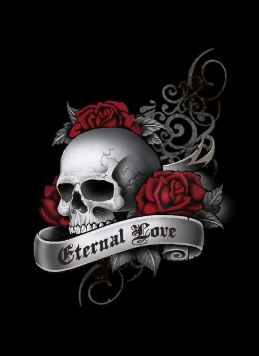 Love Skulls And Roses Eternal Love Art Background