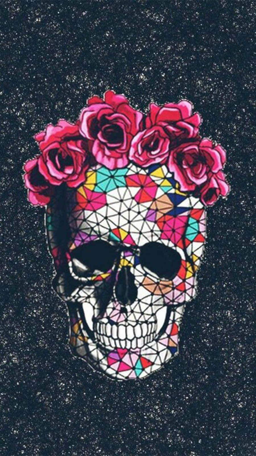 Love Skulls And Roses Geometric Mosaic Background