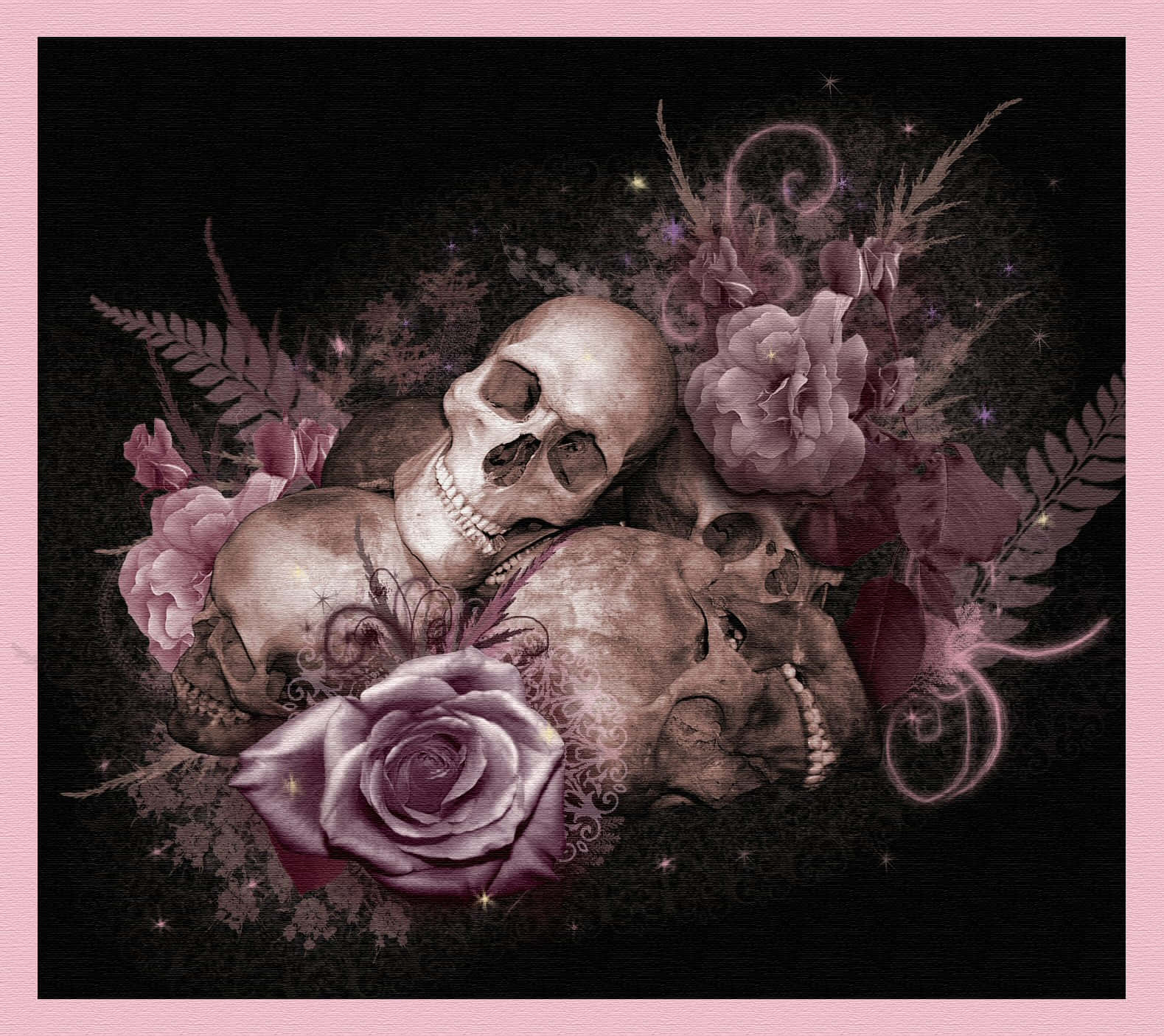 Love Skulls And Roses Gothic Pink Aesthetic Background