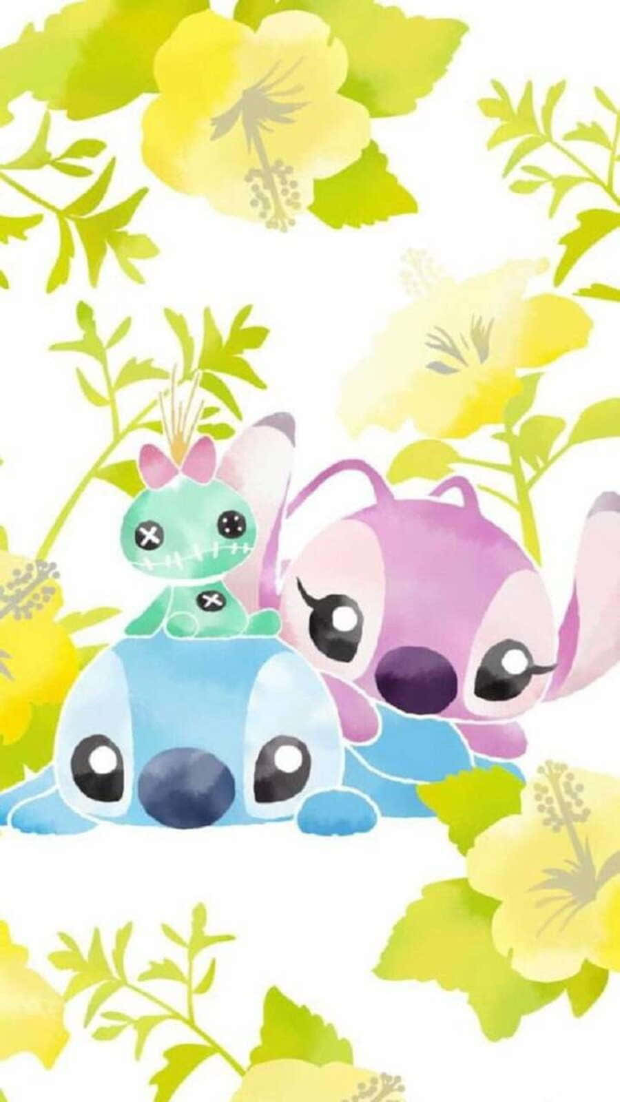 Love Stitch And Angel Embracing In Joyful Moment Background