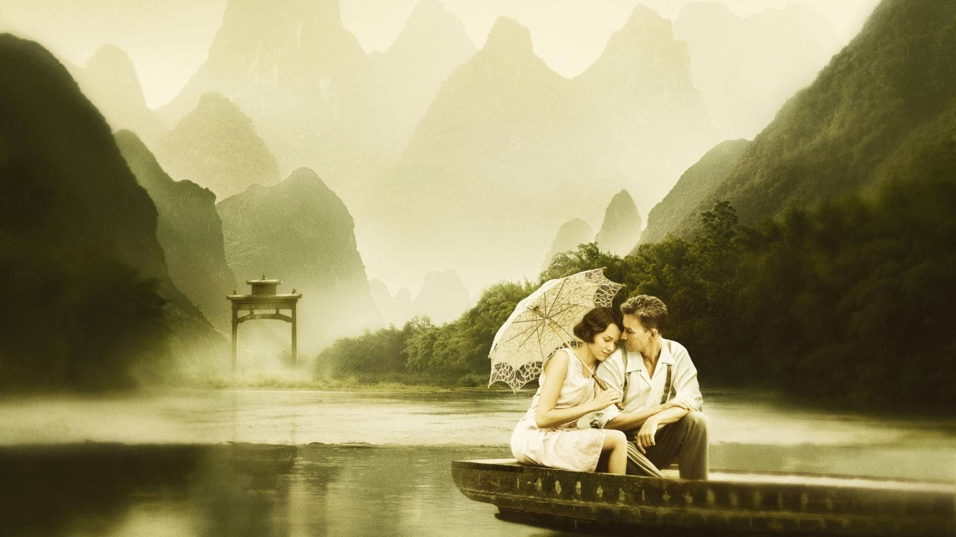 Love Story Of Couple On Boat Background