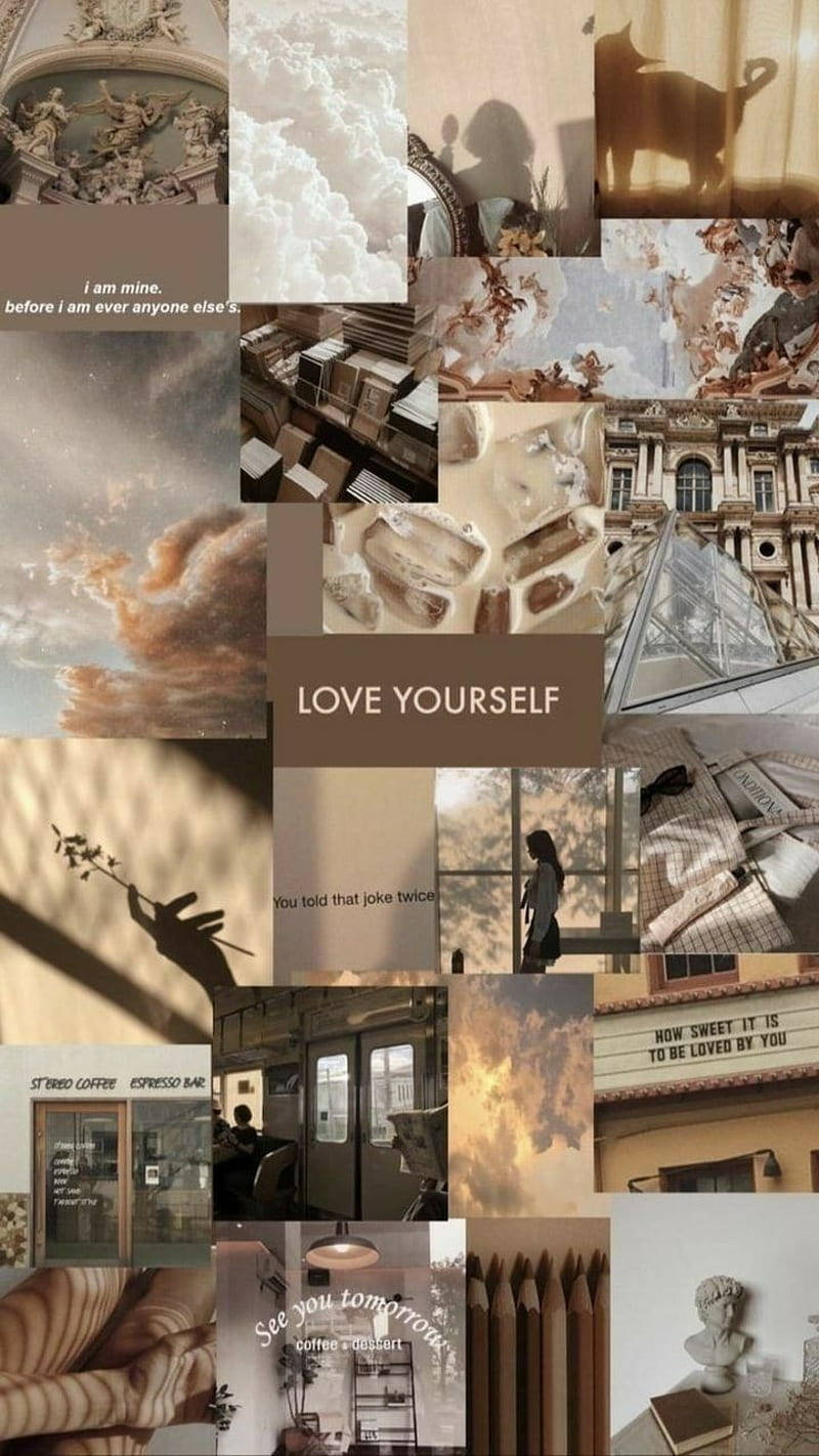 Love Yourself Beige Aesthetic Collage