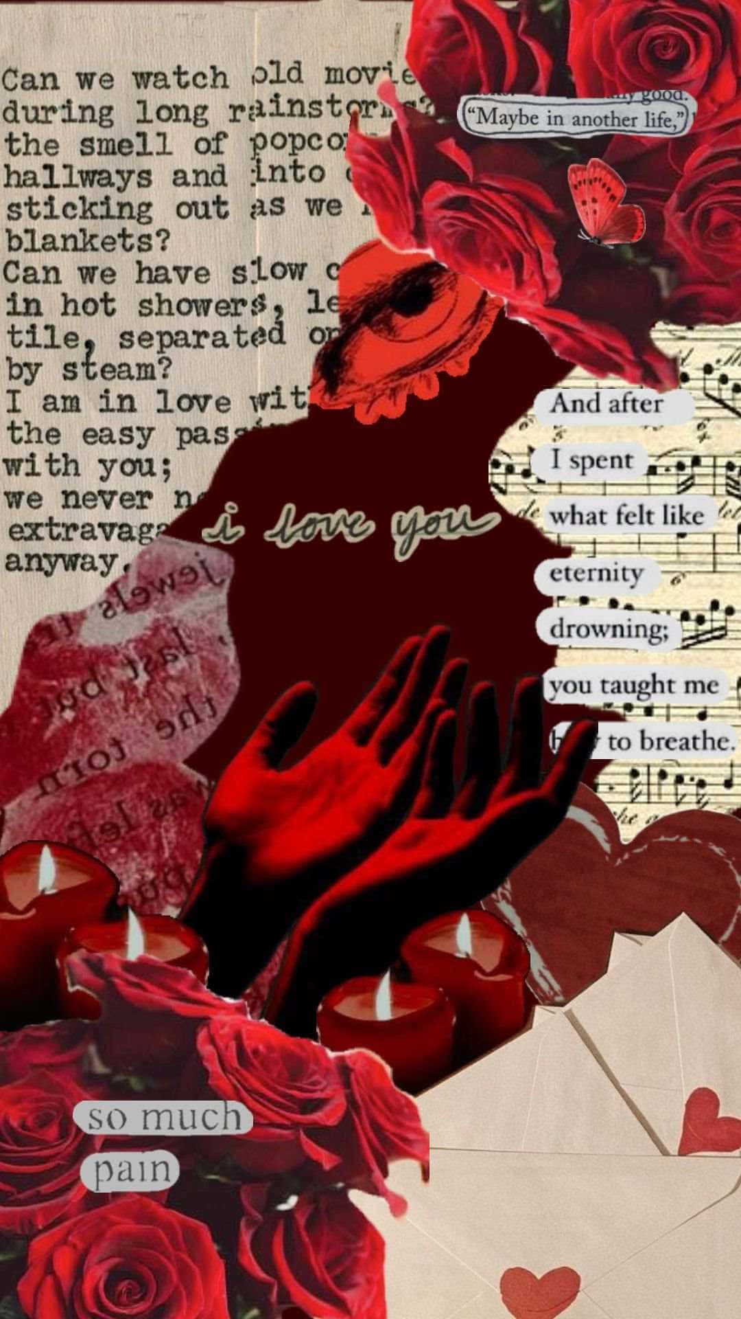 Lovecore Red Rosesand Love Letters Collage Background