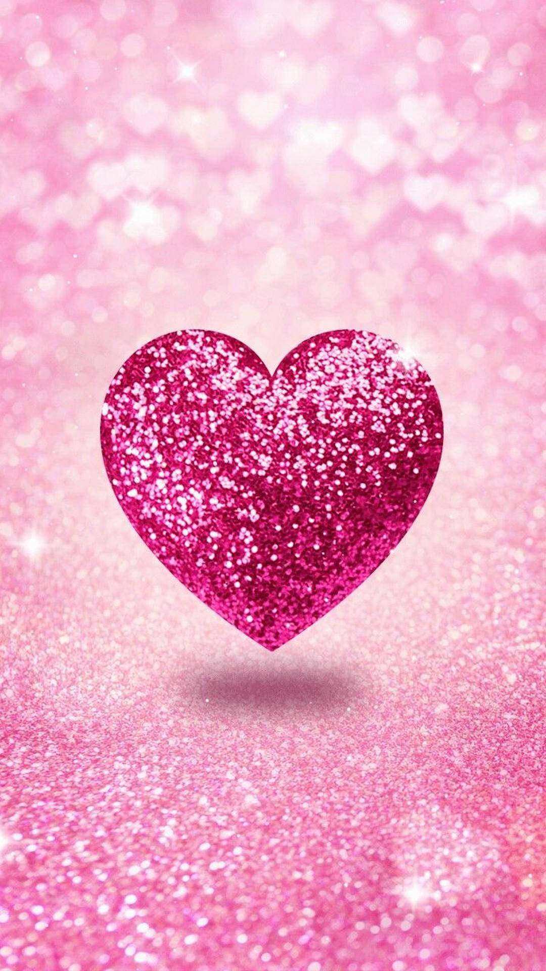 Lovely 3d Glittery Pink Heart Love Iphone Background