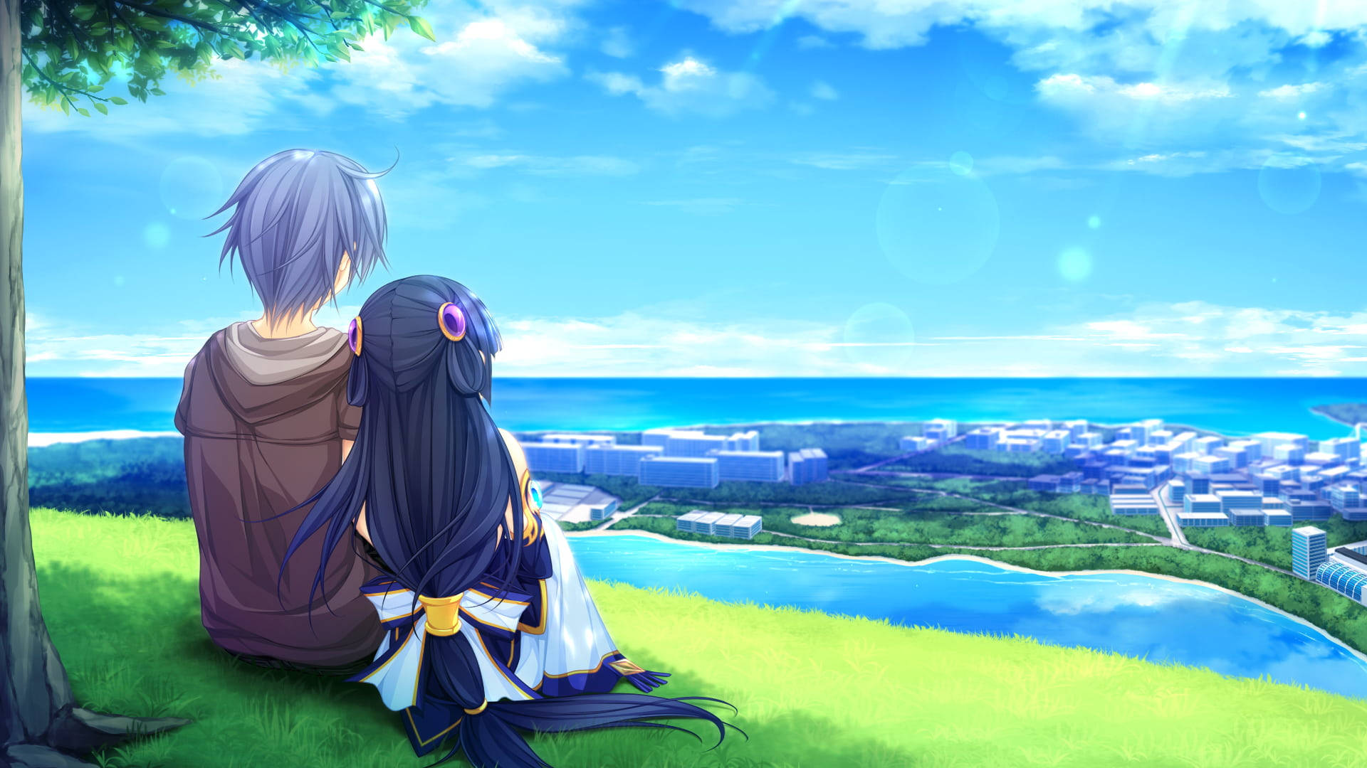 Lovely Aesthetic Anime Couple Digital Art Background