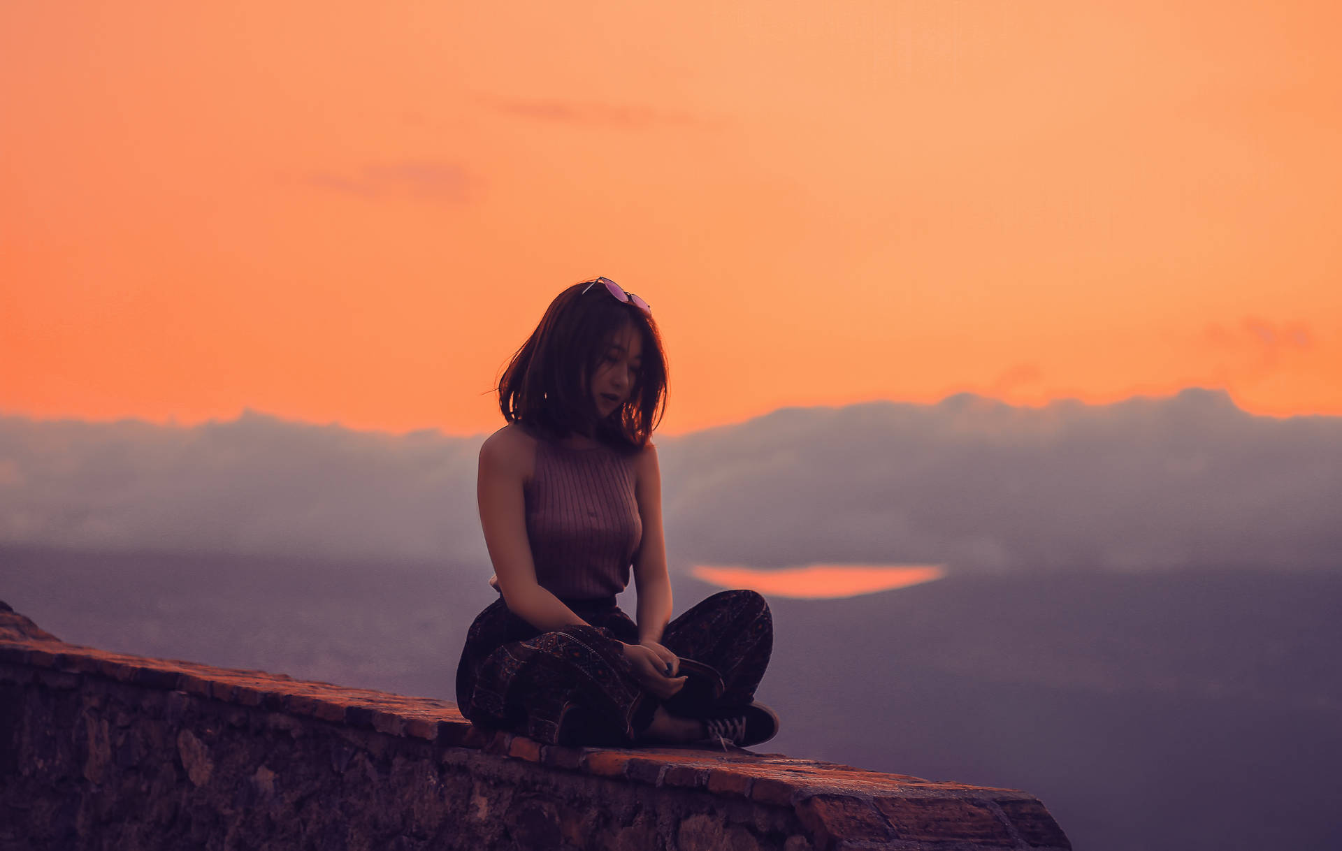 Lovely Girl During Sunset Background