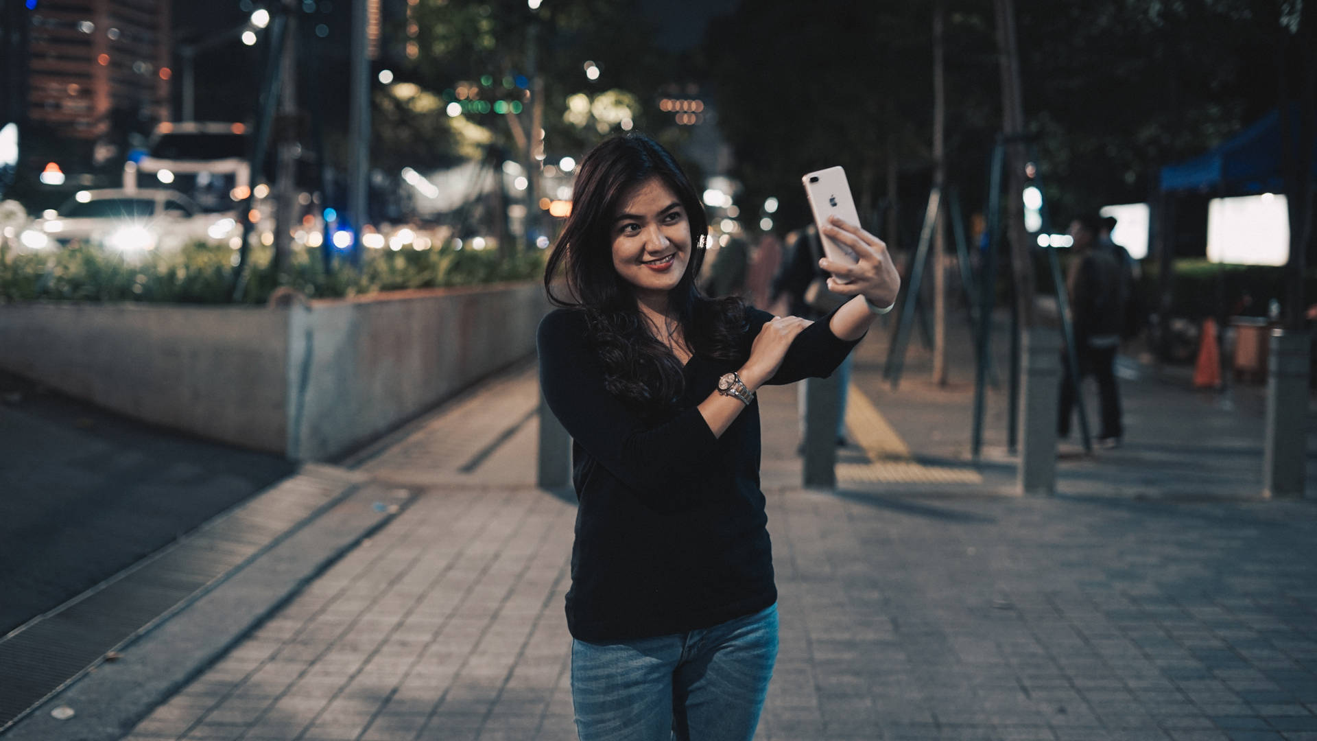 Lovely Girl Taking A Selfie Background