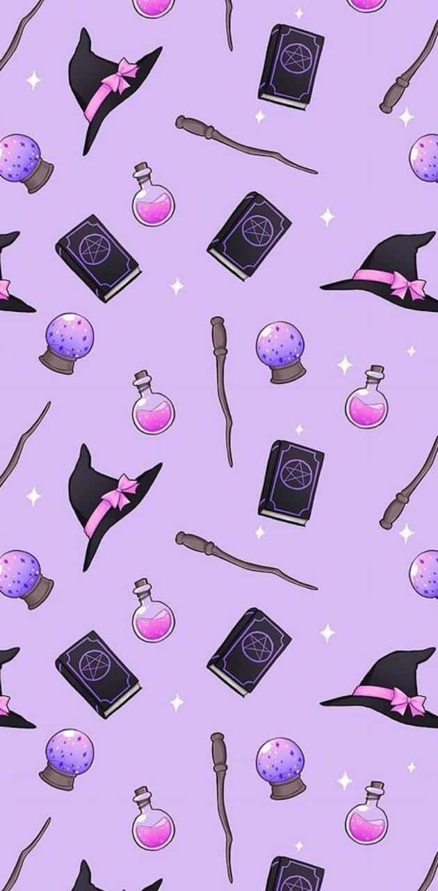 Lovely Pastel Witch Enjoying The Starry Night Background