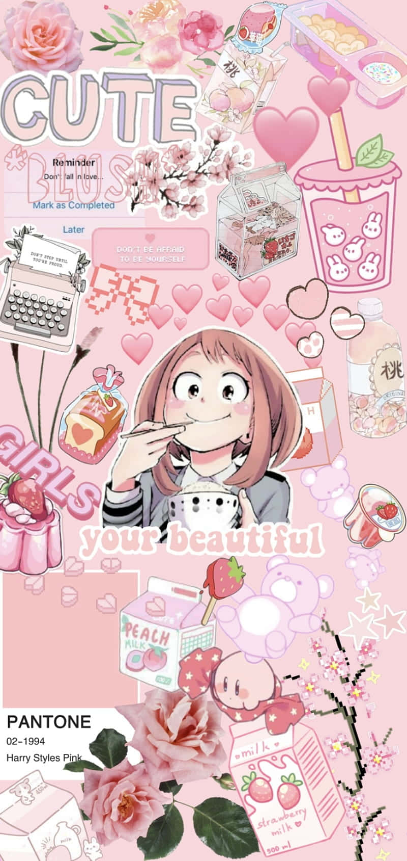 Lovely Pink Uraraka Aesthetic Collage Background