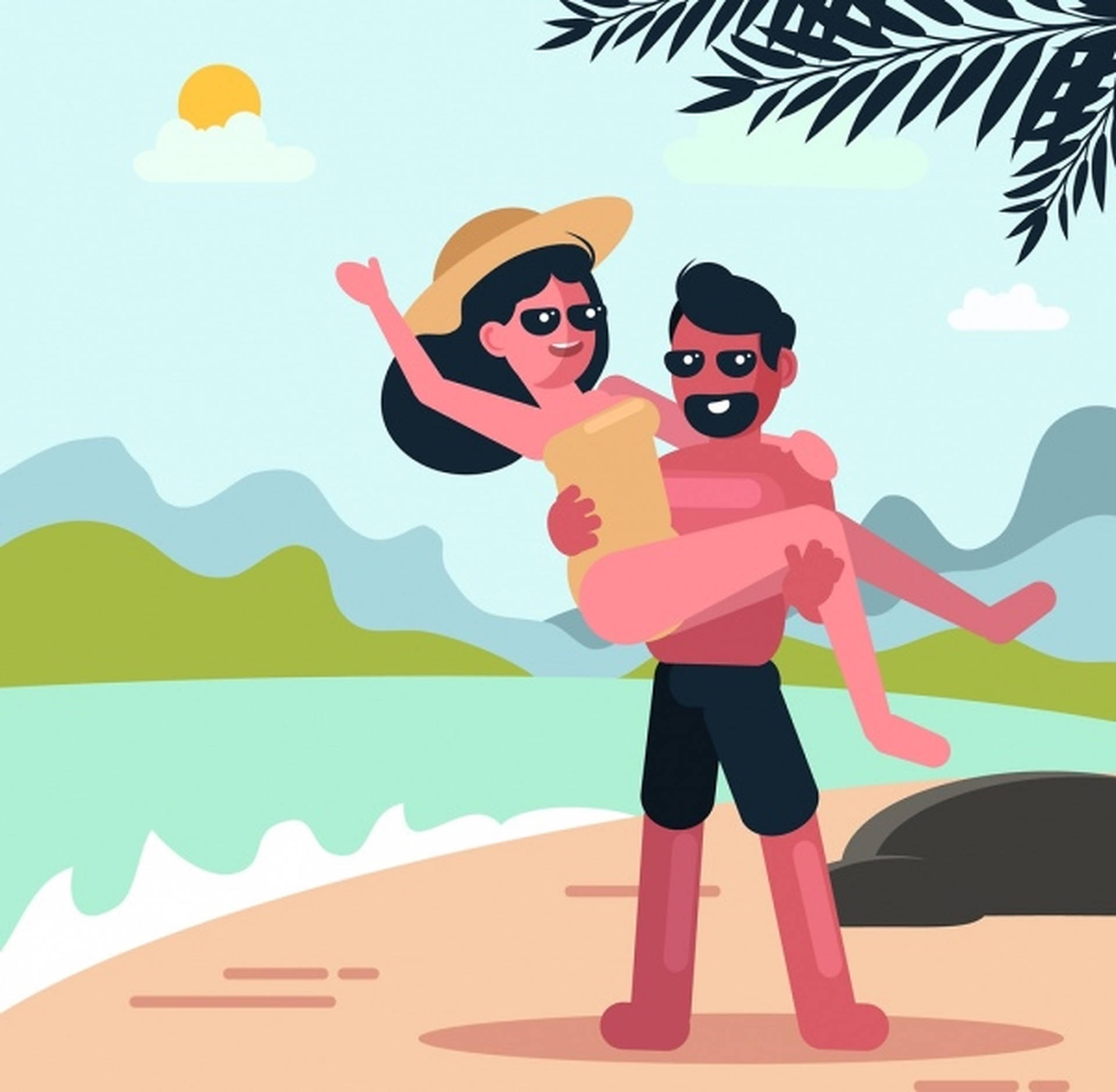 Lovers Beach Vacation Art Background