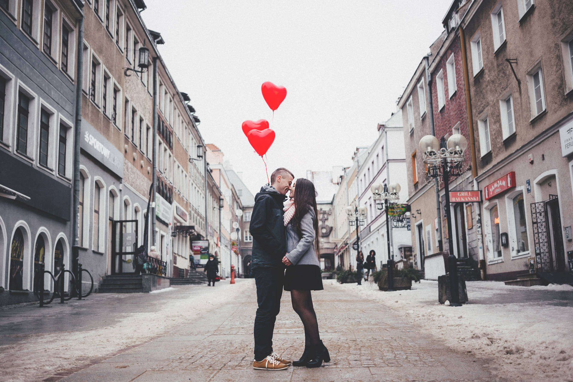 Lovers Heart-shaped Balloons Background