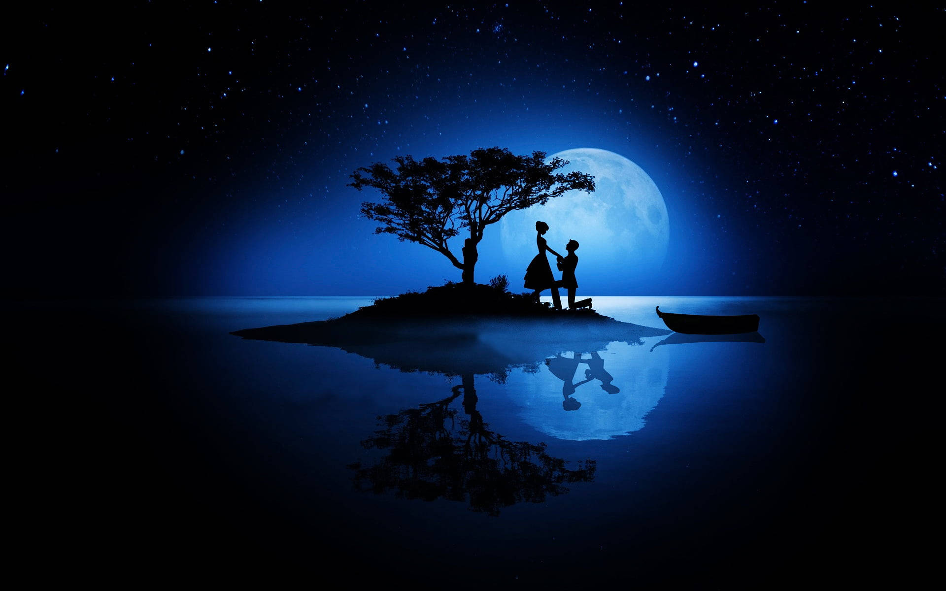 Lovers In Galaxy Moon Art Background