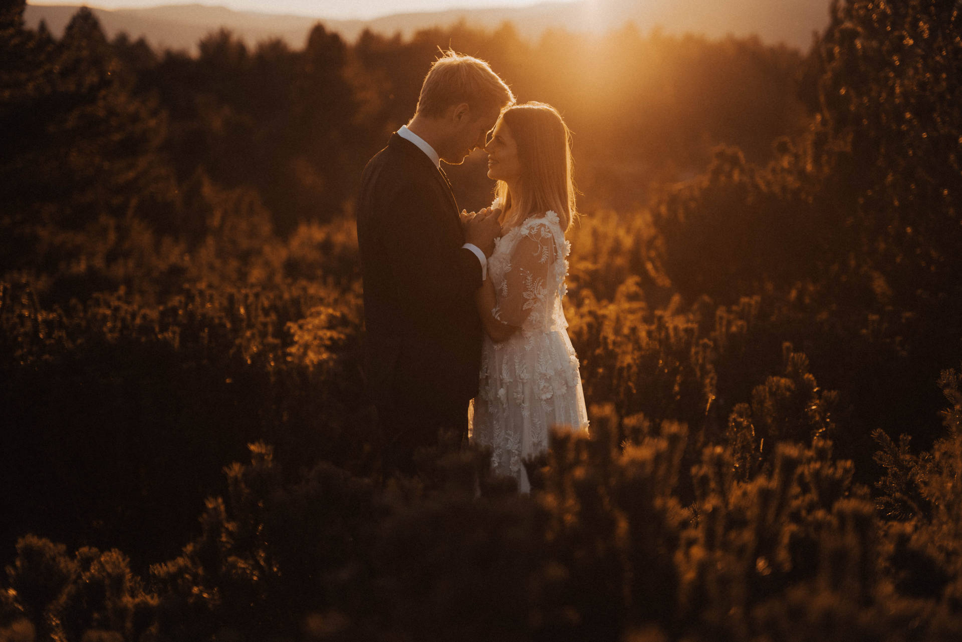 Lovers Kiss Sunset Background