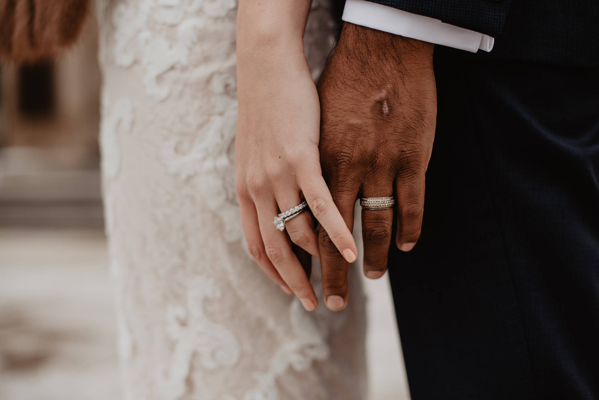 Lovers Silver-colored Rings Background