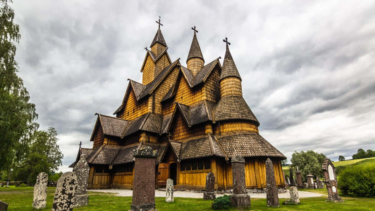 Low-angle Photo Of Heddal Stave Church Background