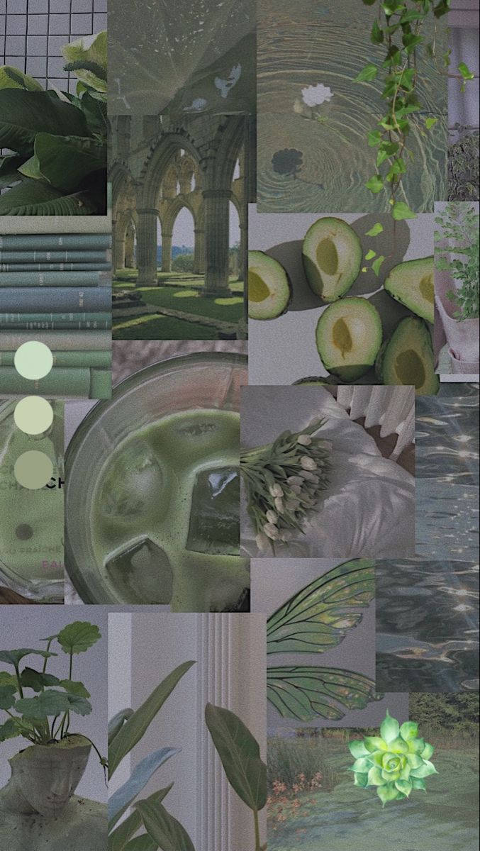 Low Exposure Green And White Aesthetic Collage