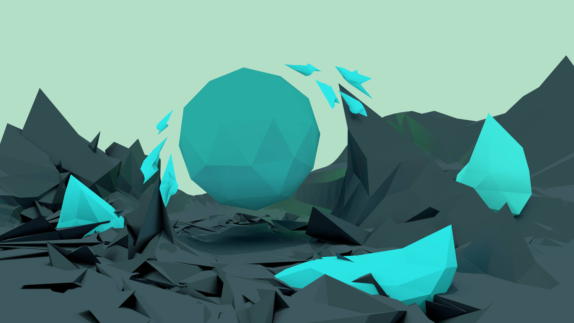 Low-poly Giant Cyan Orb Background