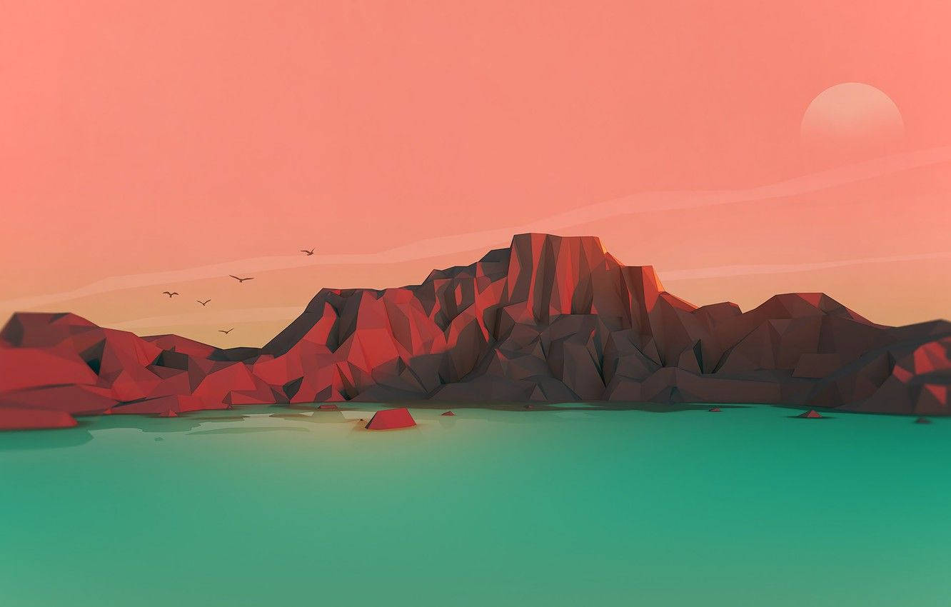 Low Poly Mountain And Lake Background