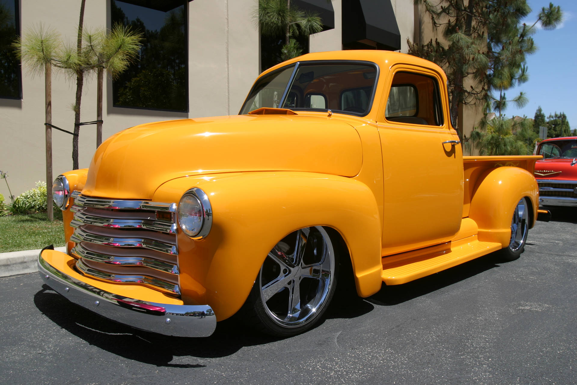 Lowrider Yellow Chevrolet 3100 Pickup Background