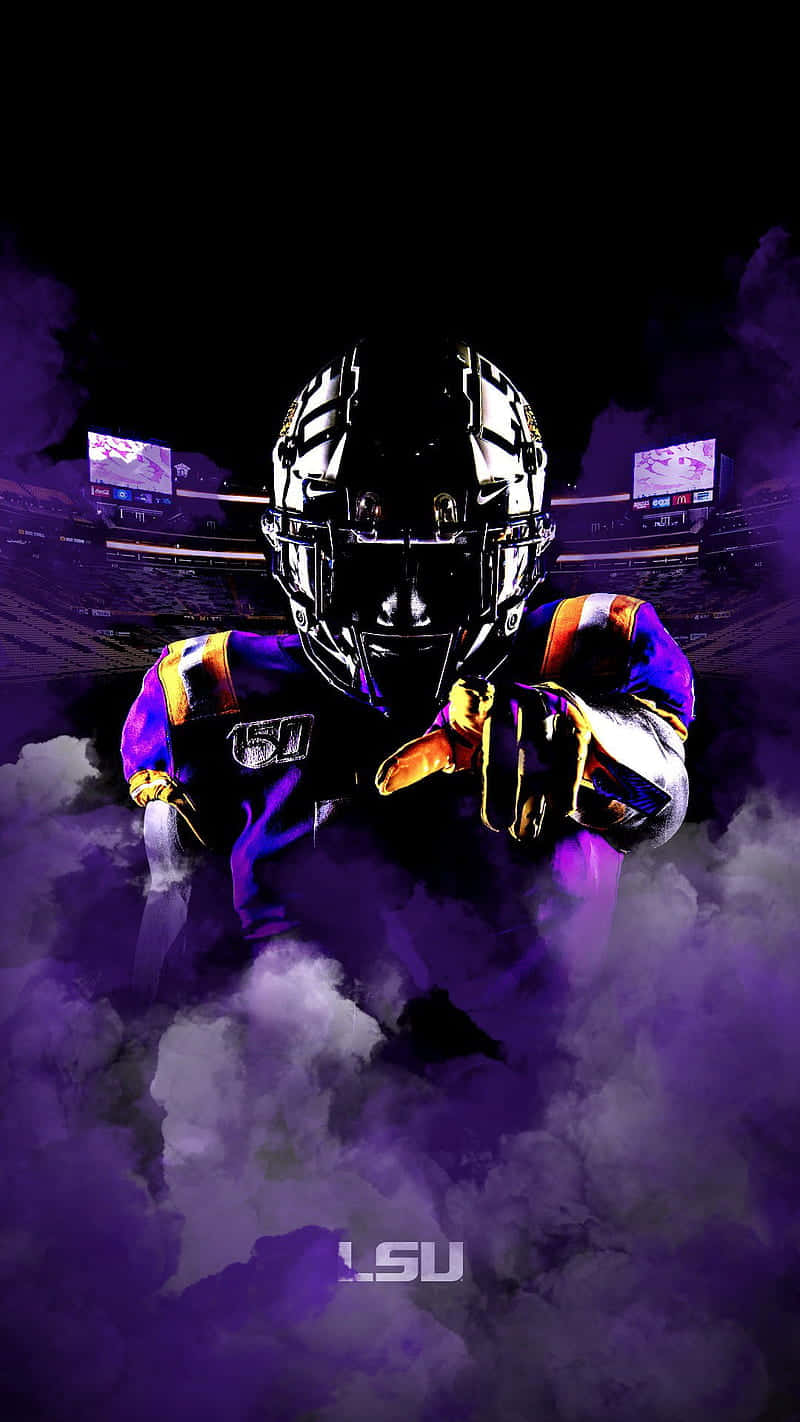 Lsu Football Player In Purple And Purple Background