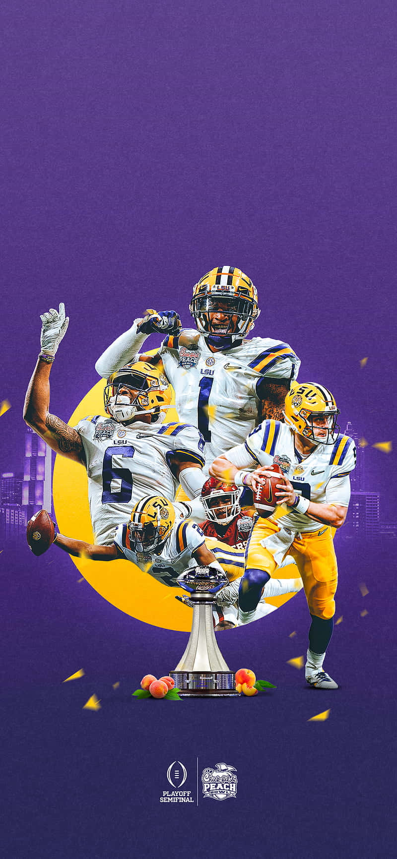 Lsu Football Players In Purple And Yellow Background