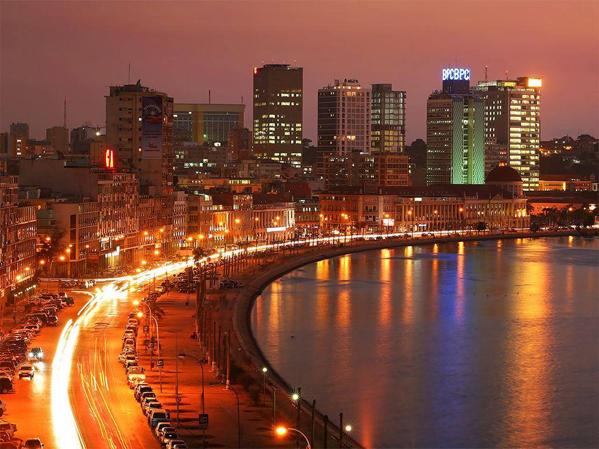 Luanda Bay Angola At Night Background