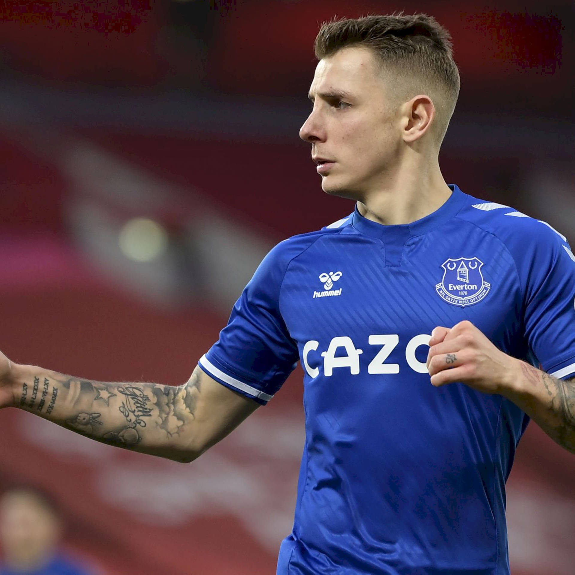 Lucas Digne Blue Jersey Side View Background