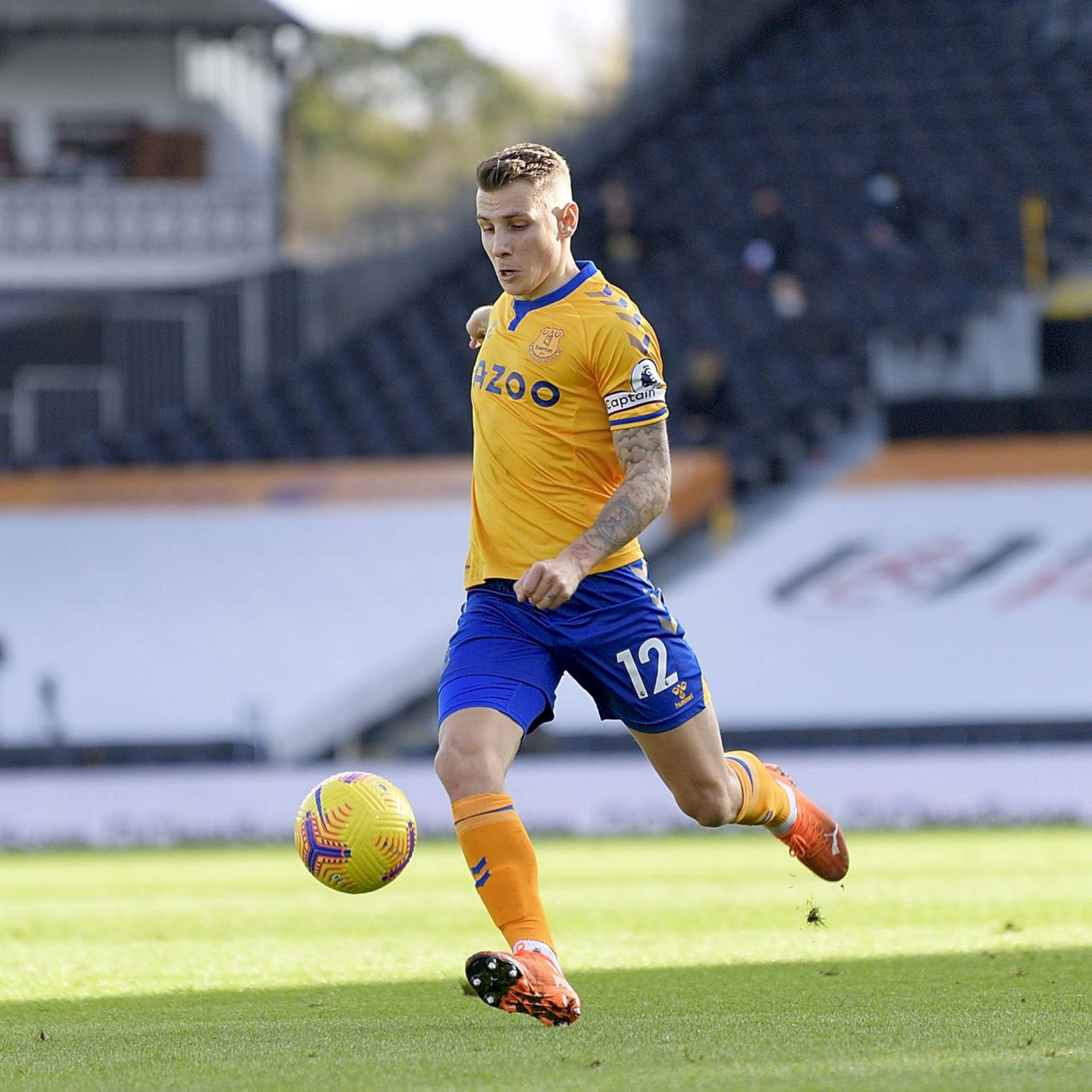 Lucas Digne Chasing Ball Full Body Background